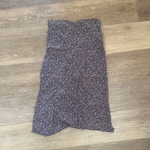 Floral Print Midi Skirt - Navy with Pink Accents